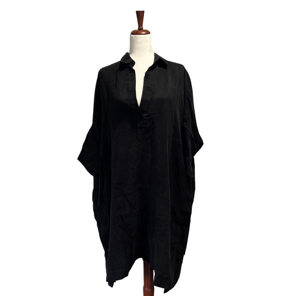 Story One Size Dress Cupro Black Oversized Dolman Sleeve Lagenlook Minimalist